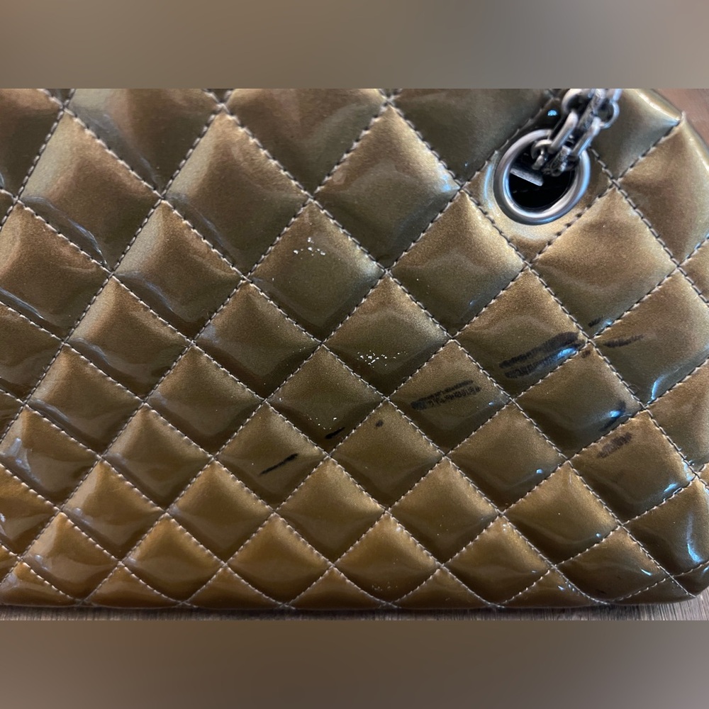 HP GUC Chanel Metallic Patent Leather Bowler w/ Hologram & card. Color transfer. - Picture 12 of 16